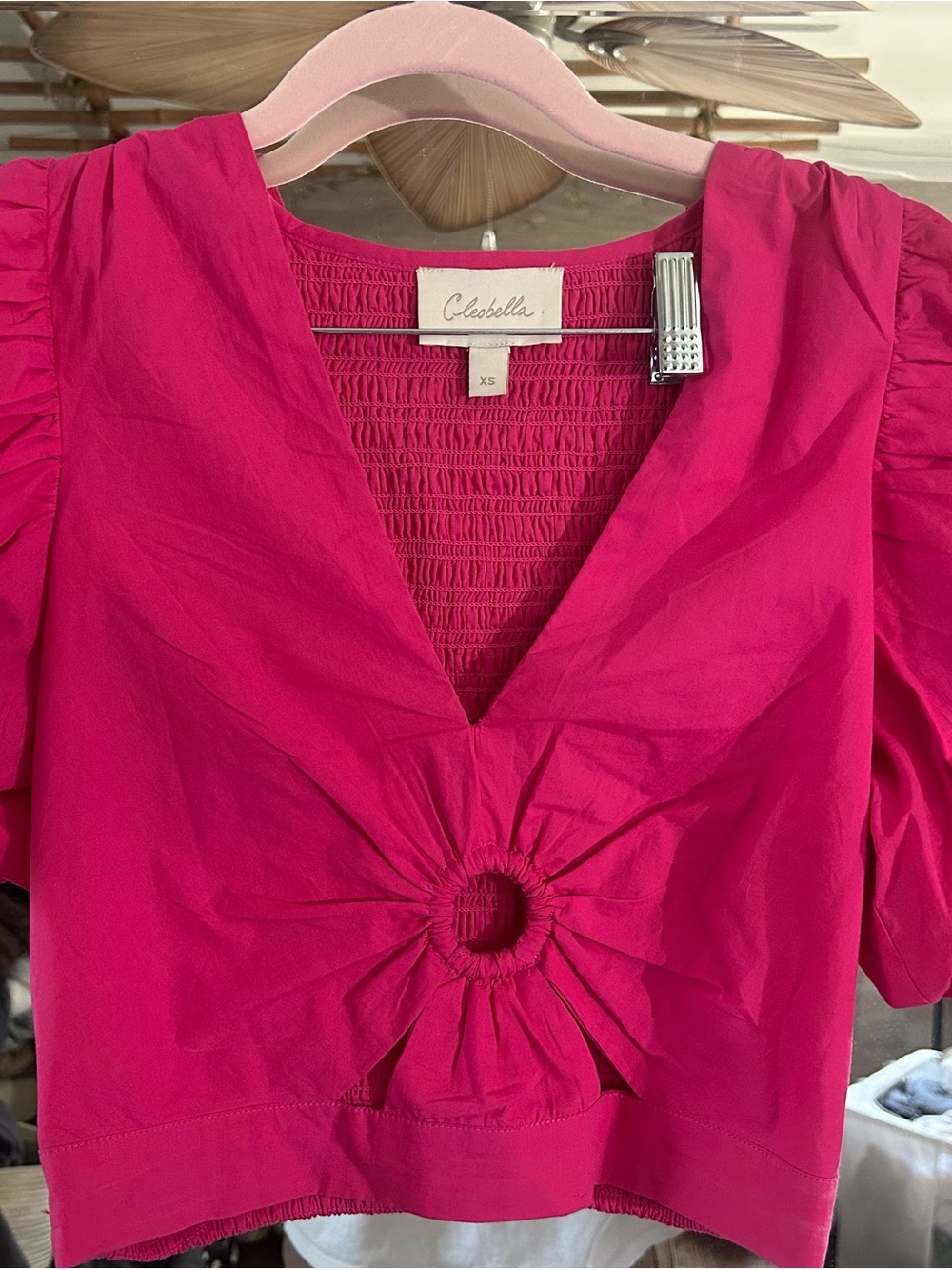 Cleobella Hot Pink Ring-Front V-Neck Crop Top